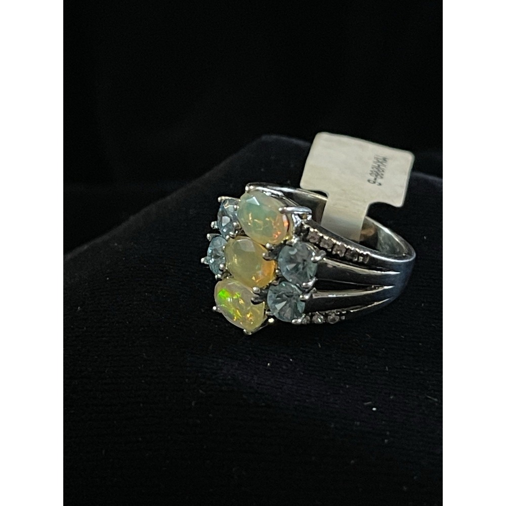 JTV BBJ 9.25 Sterling Silver Opal & Blue Topaz Size 5